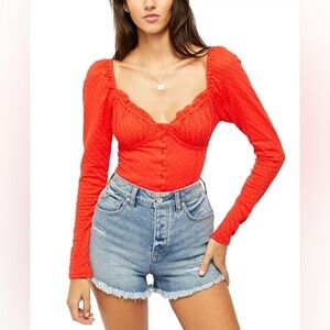 FREE PEOPLE ladybug long sleeved corset shirt size small